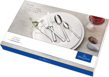 Villeroy & Boch – Victor Cutlery Set 24 pcs. Silver/Platinum, Dishwasher-Safe, Rustproof, Cutlery Set 24 pieces, Fork, Knife, Spoon, Dinner Cutlery Set, Stainless Steel 24 pcs. Single