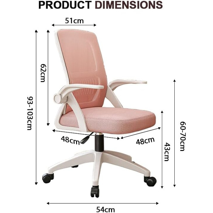 Ергономічне крісло для офісу з дихаючою спинкою Mesh, регульованими підлокітниками та підтримкою попереку для комп'ютера - Homeoffice (Medium, Рожевий)