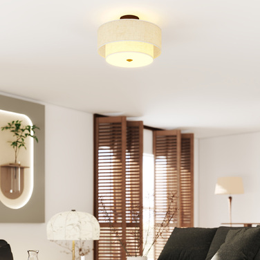 HOMCOM Pendant Light with Double Linen-Look Shades, Cream White