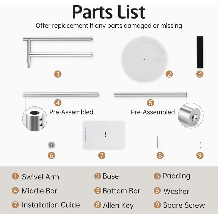Підставка для рушників KES Gold, підлого типу, з нержавіючої сталі 18/8, з мамарморовою основою, BTH219-BZ, щітка, золота (2-х ярусна)