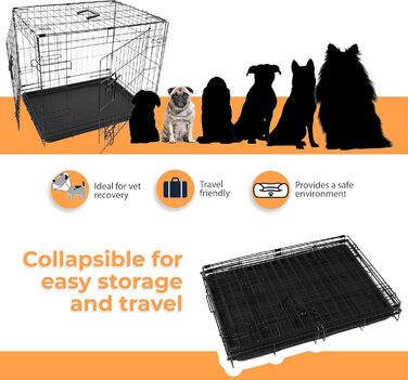 Клітка для собак DIVCHI з піддоном - міцна, складана, з подвійними дверима | 2 дверцята, легко миються, знімний піддон, будиночок для котів | Чорний (122x76x81cm) (61 x 45 x 51cm)