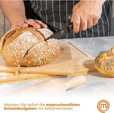 MasterChef 5-Piece Knife Block Set - Stainless Steel Chef's, Santoku, Bread, Utility & Vegetable Knives with Soft-Touch Grips