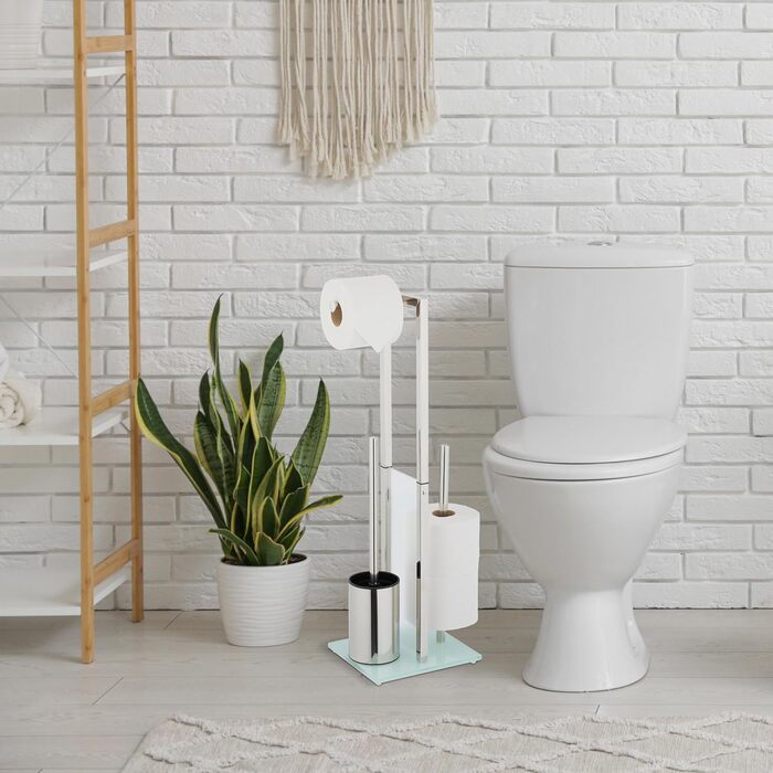 Набір для туалету Relaxdays: тримач туалетного паперу, щітка, запасний ролик, нержавіюча сталь, сріблястий (64,5x24x18 см)