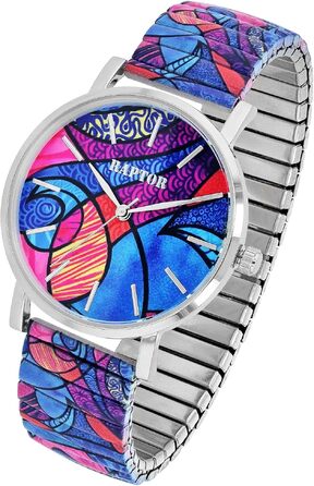 Жіночий кольоровий наручний годинник Raptor Colorful Edition з розтяжним ремінцем (Блакитний/Червоний) — стильний аксесуар для жінок та літніх людей