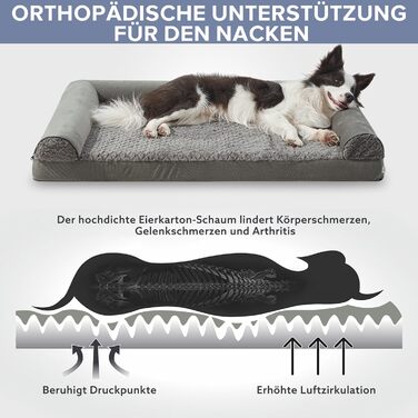 FURTIME Orthopedic Dog Bed for Large Dogs - Ergonomic Dog Cushion - 89x64 cm Dog Sofa, Washable Dog Cushion (Dark Grey, L - L 89 x W 64 x H 17 cm)