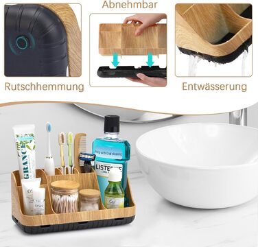 Тримач для зубних щіток у ванну кімнату: органайзер для електричних щіток та пасти, 7 відділень, дерев'яний, для сім'ї