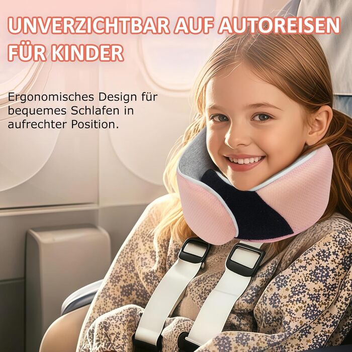 Подушка для шиї Proglobe, 100% Memory Foam, ортопедична, для подорожей (літак, авто, поїзд), з маскою для сну, сітчаста сумка (рожевий)