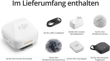 Мікрофон DJI Mic Mini Sender (Чорний), Ultraleicht, Osmo Audio, шумозаглушення, бездротовий мікрофон для телефону/камери, iPhone, Android, Vlog, YouTube (Mic Mini Sender (Білий))