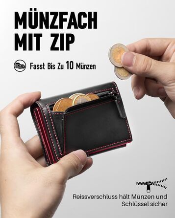 Чоловічий гаманець з RFID-захистом та відділенням для монет, Smart Wallet з вікном для документів, шкіряний гаманець для карт (чорно-червоний)