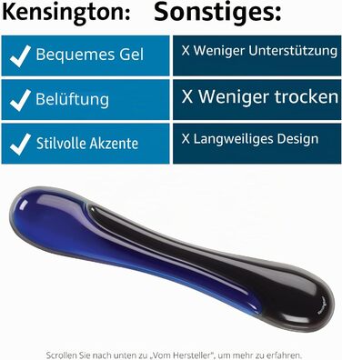 Ергономічна підставка під зап'ястя для клавіатури Kensington Duo Gel, протиковзаюча гелева основа, 94 x 483 мм, синій/чорний (62397)