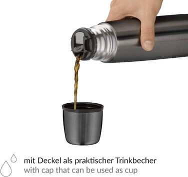 alfi ISOTHERM PERFECT AV 1.0L, cool grey matte, stainless steel insulated bottle with drinking cup, absolutely leak-proof with automatic closure, detachable, keeps drinks warm for 12 hours, fingerprint-resistant, BPA-free