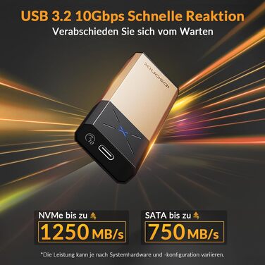 Зовнішній корпус-адаптер iDsonix M.2 NVMe та SATA SSD на USB 3.2 Gen 2 10Gbps, алюмінієвий, без інструментів, підтримка M-Key/B+M Key, UASP Trim, для SSD 2230/2242/2260/2280 (Золотистий)