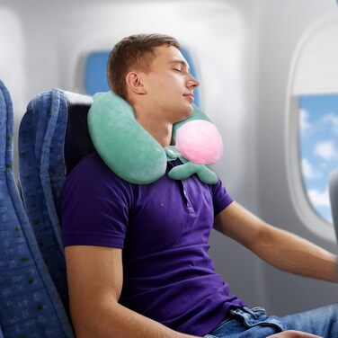 Подушка для шиї дитяча та доросла, у вигляді тваринки, 33x30 см, Memory Foam, для подорожей, літака (зелена)