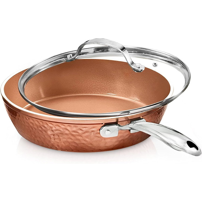 Сковорода Gotham Steel 12 дюймів з антипригарним покриттям та кришкою, Hammered Copper Collection, преміум-алюмінію, нержавіючі ручки, індукційна плита, 30,5 см