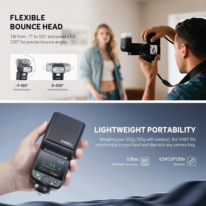Спалах Godox V480-S для Sony: TTL, HSS 1/8000, GN50, сенсорний екран, Li-ion акумулятор, бездротовий 2.4G