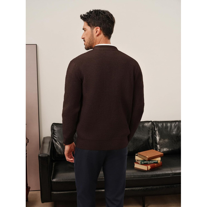 Чоловічий в'язаний кардиган PJ PAUL JONES з вафельною в'язкою, довгі рукави, V-подібний виріз, на ґудзиках, колір кавово-коричневий (XXL)