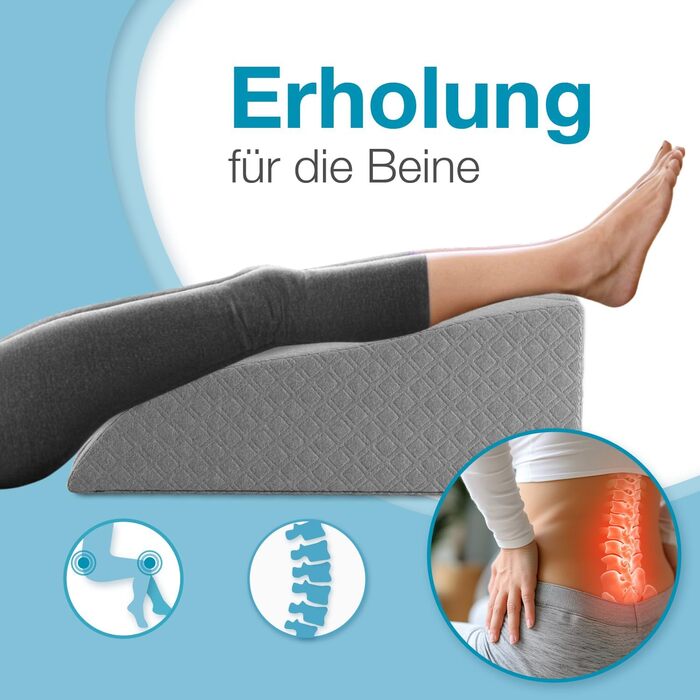 Подушка для ніг ELONEO з ефектом пам'яті (Memory Foam) для розвантаження та підняття ніг, знімний чохол, 68x40x16 см, сіра