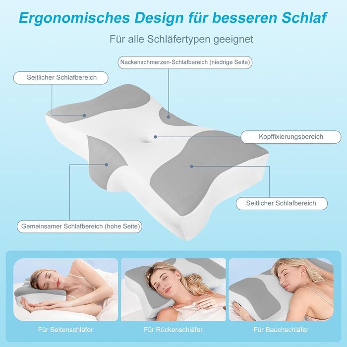 NPET Memory Foam Pillow, Neck Support Pillow for Neck Pain Relief, Ergonomic Orthopedic with Skin-Friendly Pillowcase, Adjustable Neck Support