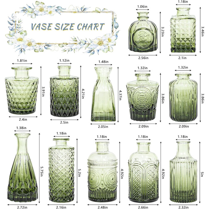 Набір ваз Knospenvasen, 12 шт. – міні вази для квітів, декору та весіль (зелені)