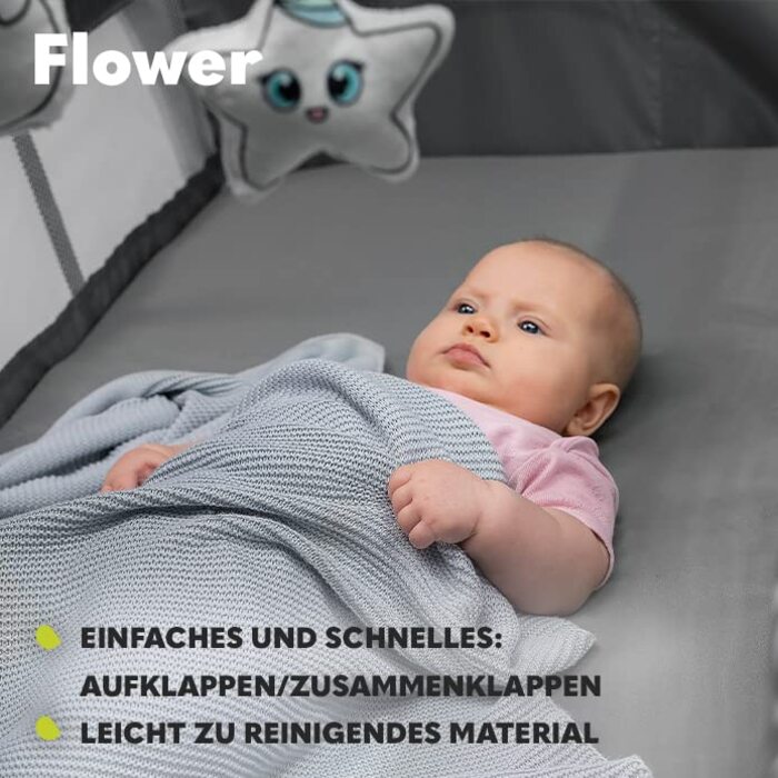 Lionelo Flower 4in1 Travel Cot Baby, Playpen Baby with Side Entrance, Changing Table, Two Mattress Suspension Heights, Play Arch with Figures, Wheels, Carry Bag 1 Piece (1 Pack) Pink