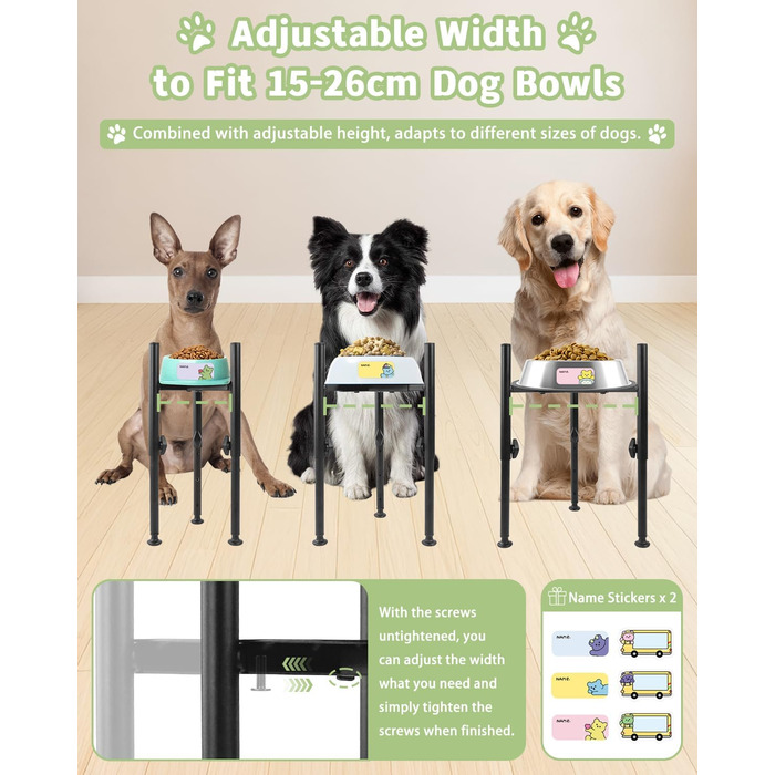 Підставка для миски для собак з принтом лапи, регульована по висоті (3 положення), металева, для маленьких, середніх та великих собак (лише підставка)