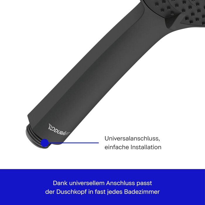 Душова лійка Duravit Universal з 3 режимами (Rain, Intense, Soft), ручна душова насадка Ø 110 мм, економія води MinusFlow, легко чиститься, чорний матовий