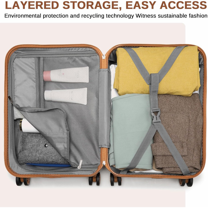 Набір валіз KONO 2 в 1: велика валіза (54 см) та косметичка, чорний/коричневий