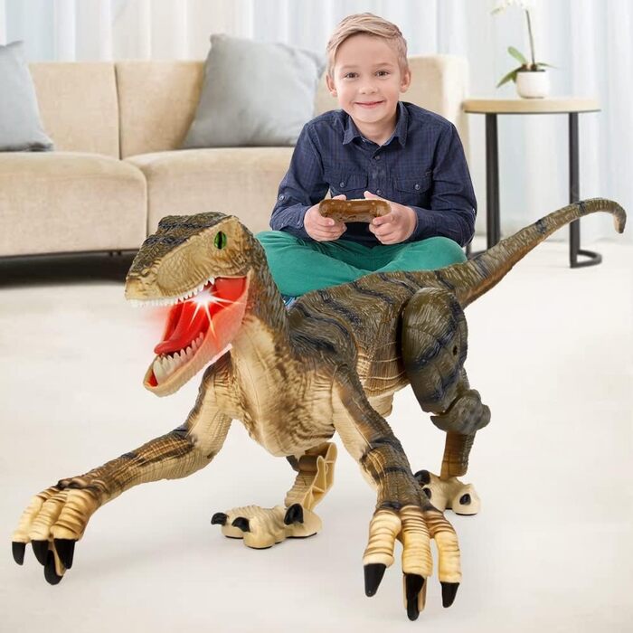 Remote Control Dinosaur Toy, Electronic Walking Velociraptor with LED Lighting & Realistic Simulation Sounds, 2.4 GHz Velociraptor Toy, Best RC Dinosaur Gifts for Kids