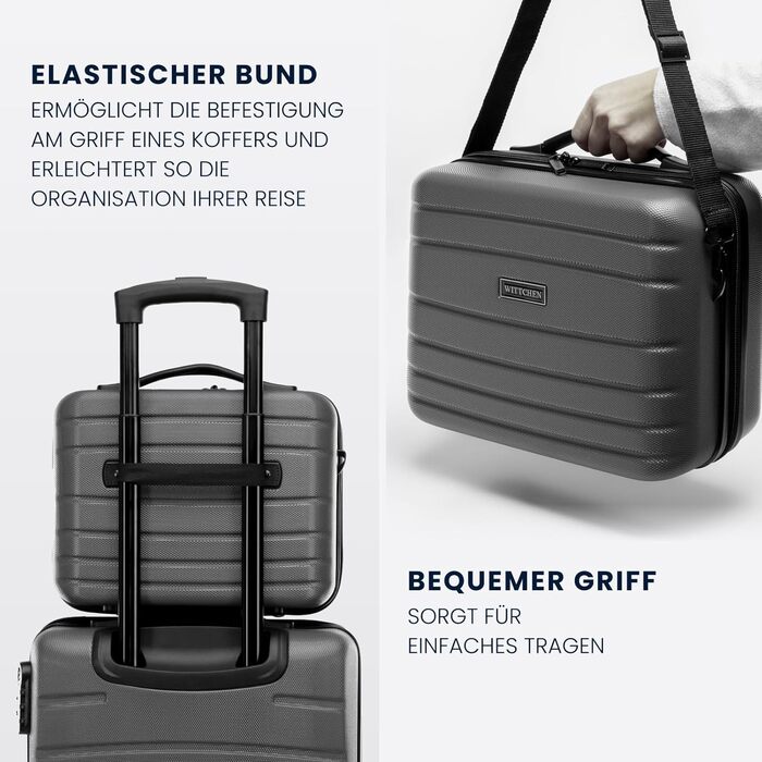 Валіза на колесах WITTCHEN Globe Line S з ABS-пластику, 4 колеса, кодовий замок, телескопічна ручка. Підходить для ручної поклажі Lufthansa, Eurowings, Ryanair, Condor, Discover Airlines. Колір: сірий.