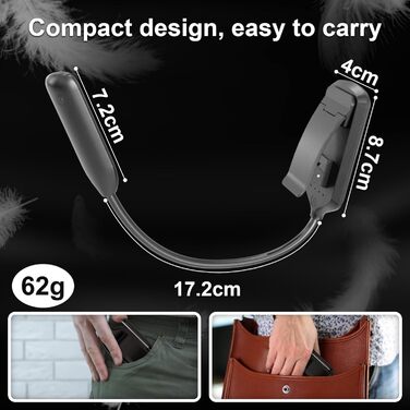 LED лампа для читання з кліпсою, USB перезарядна, 3 режими температури кольору, регульована яскравість, 360° гнучкий світильник для ліжка, столу та подорожей, білий (чорний)