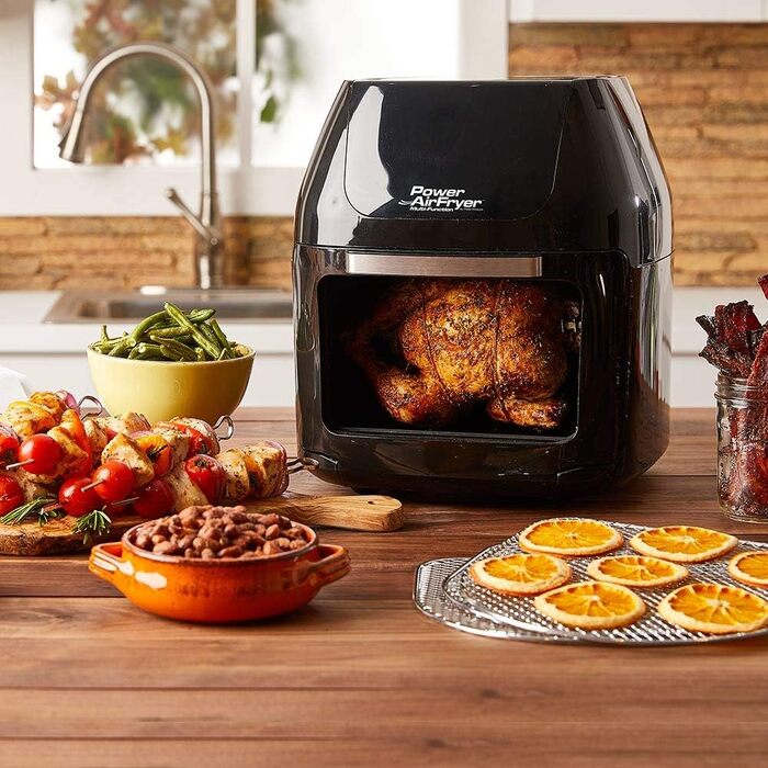 Mediashop Air Fryer Multi-Function – Hot Air Fryer for Oil-Free Frying – 6-in-1 also as a Dehydrator, for Grilling and more – up to 80% less fat, Black