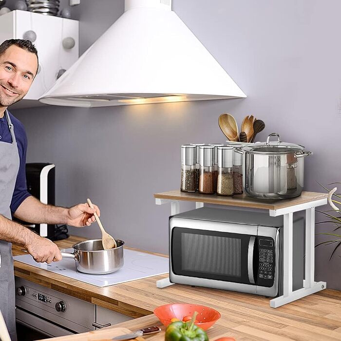 Cocoarm Microwave Shelf Standing Shelf for Microwave 2 Tier Kitchen Shelf Countertop Microwave Shelf Microwave Rack for Kitchen Microwave Stand Holder Made of Metal (white)