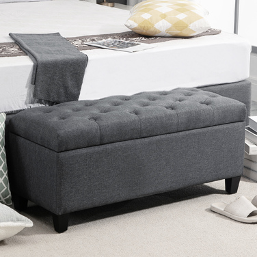 HOMCOM Bench with Cushion and Storage Space, 100 x 40 x 44 cm, Chest Bench made of linen-like Polyester and Rubberwood in Dark Grey