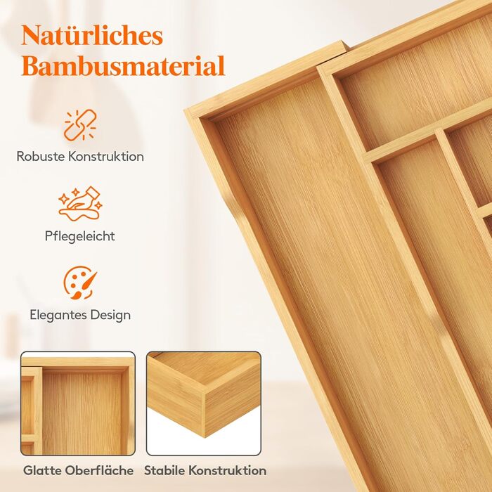 Органайзер для столових приборів Lifewit в шухляду, бамбуковий, 43x31-53x47 см, висувний, для ложок, виделок, ножів