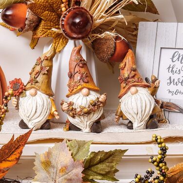 Valery Madelyn 3rd Autumn Decoration Figures, Resin Gnomes Garden Decor, 14cm Garden Gnomes for Autumn Decor Outdoors, Table Decor for House Indoors, Fall Decor Gift Thanksgiving (L)