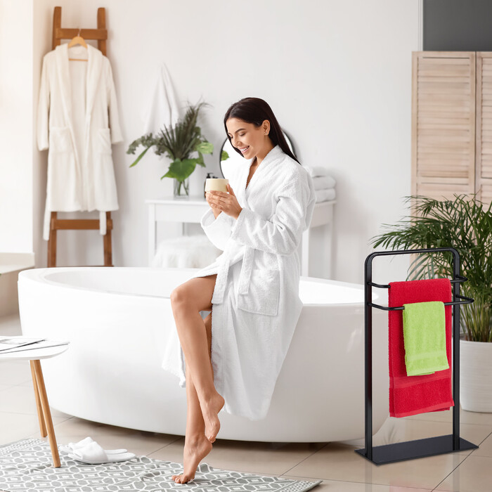 Relaxdays Чорна вішалка для рушників з 3 штангами
