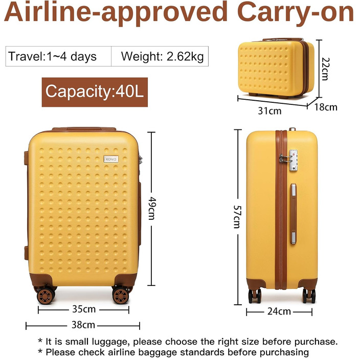 Чохол-валіза KONO, валіза на колесах, ручна валіза 67*44*27 см, ABS, 8 коліс, TSA-замок, блакитний (жовтий), 2 шт.