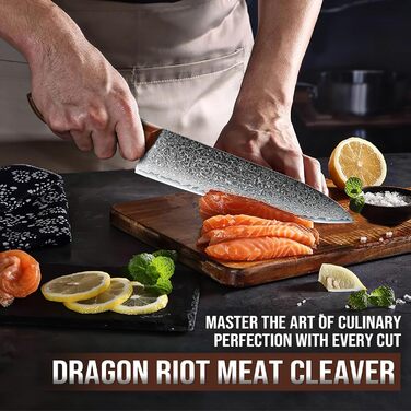 Японський ніж кухарський DRAGON RIOT з дамаської сталі, 20 см, професійний, з подарунковою коробкою