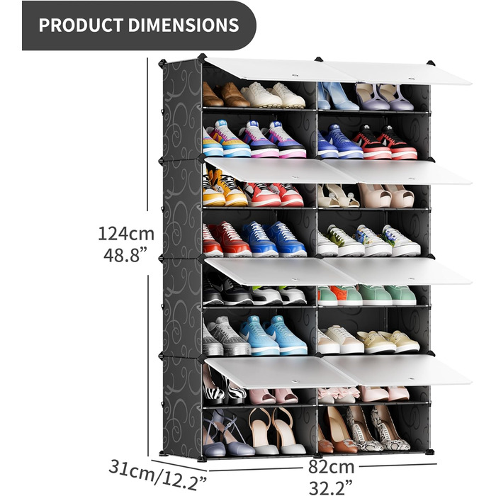 Plastic shoe cabinet, DIY simple shoe rack, narrow, with door, steel frame, stable, for hallways, bedrooms, entrance areas, White with transparent door, 2 * 6 (Black, 2x8)