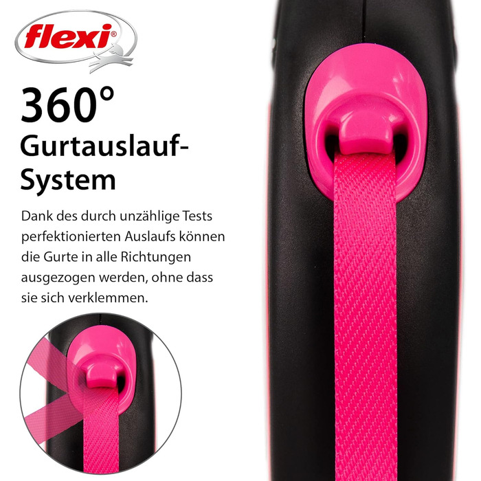 Льовіжа для собак Flexi Neon S, 5 м, чорний/неоновий помаранчевий, світловідбиваючі смуги, рулетка для собак до 15 кг