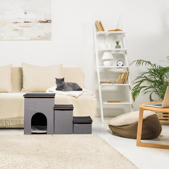 Сходинки для собак та котів Relaxdays з гніздом та місцем для зберігання, сірі, 41,5 x 72 x 33 см