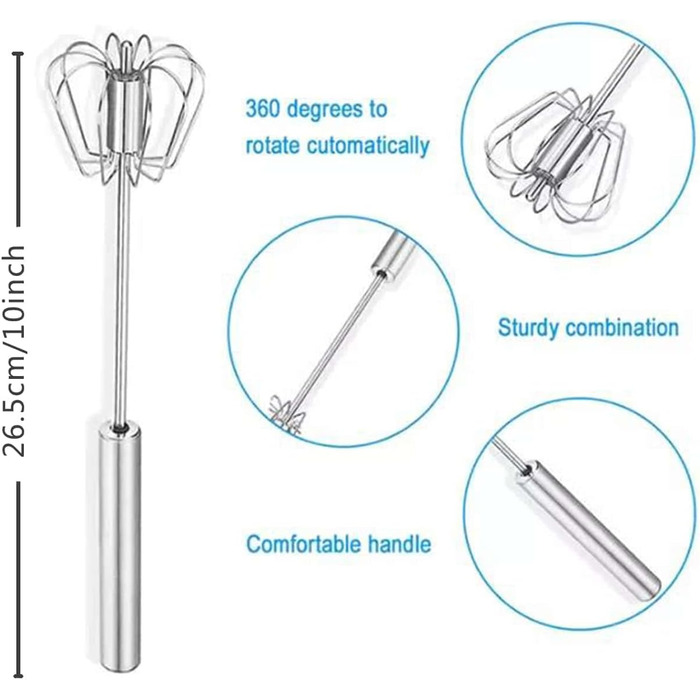 1 piece semi-automatic rotating whisk, stainless steel whisk, kitchen tool