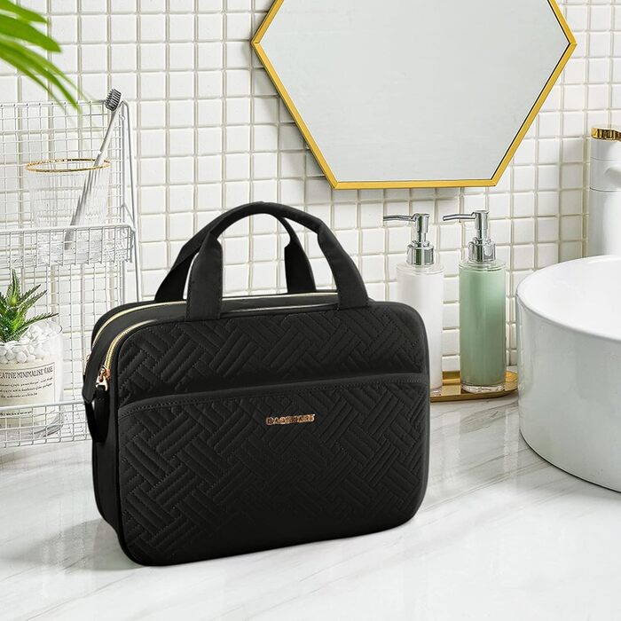 Сумка для косметики BAGSMART для подорожей, чорна, середнього розміру. Сумка-органайзер для туалетних аксесуарів, косметики та необхідних речей у подорожі.