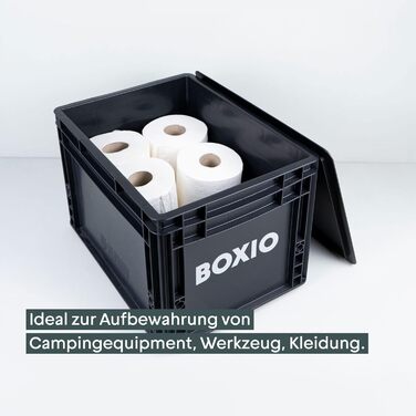 BOXIO – SOLO: Storage Box with Lid – Eurobox 40x30 x 28 cm – perfect plastic box/transport box made of plastic for camping, boat, cellar or garden - stackable with other Euroboxes