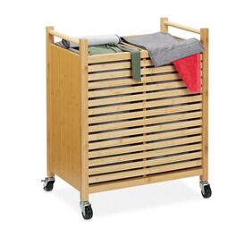 Relaxdays Bamboo Laundry Basket with Wheels