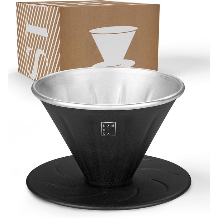 Многоразовий кавовий фільтр LAMBDA COFFEE SIERRA V01, нержавіюча сталь, чорний, для кемпінгу, з карабіном