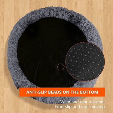 fireowl Donut Dog Bed Large Fluffy: 70cm Soothing Puppy Bed Anti-Anxiety Cat Bed - Plush Pet Bed Round Cozy Washable (L 60 x W 60 x H 20 cm, Grey)