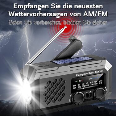 Радіо Milfech сонячне з ручним заводом, AM/FM, 2000mAh, ліхтарик LED, SOS-сигнал, для кемпінгу та надзвичайних ситуацій, чорне