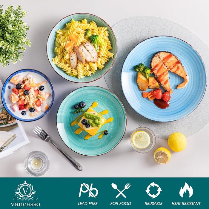 Набір посуду Vancasso Bonita (24 елементи) блакитний, кераміка, для 6 осіб, ручна робота, набір посуду