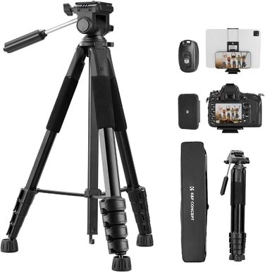 Штатив K&F Concept S255A3+BV01: Легкий штатив 190 см з сумкою та підставкою для смартфона/камери